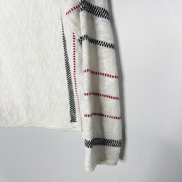 Hem & Thread Medium M White Striped Sleeve Scoop Neck Sweater Red Black Cotton - Picture 4 of 10